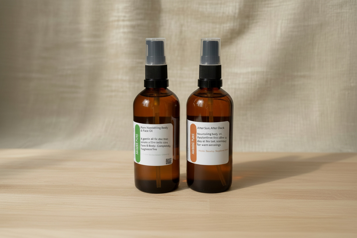 Audere Pure body oils in amber pump bottles