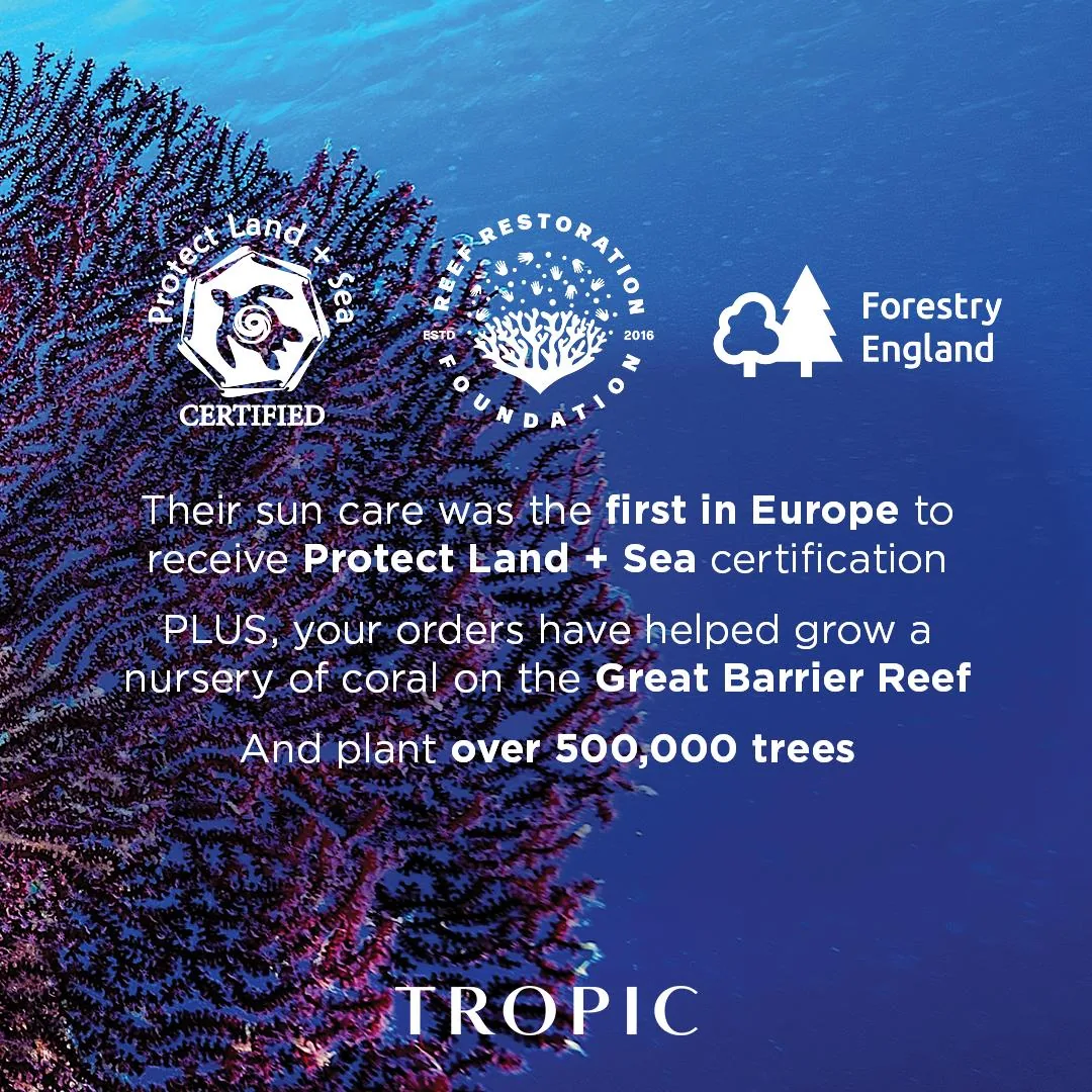 Protect Land + Sea certification · coral nursery · 500,000+ trees